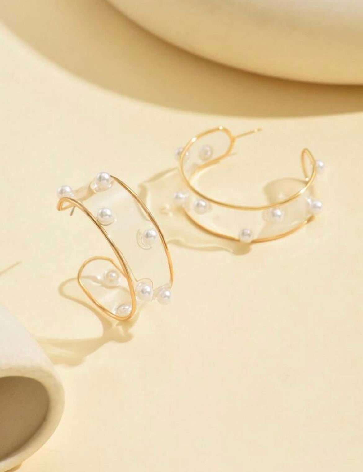 Gold pearl hoops
