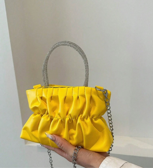 Pleated yellow tote bag