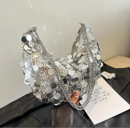 Silver sequin shoulder bag