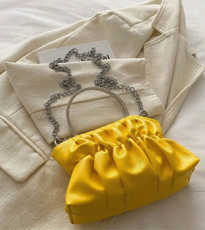 Pleated yellow tote bag