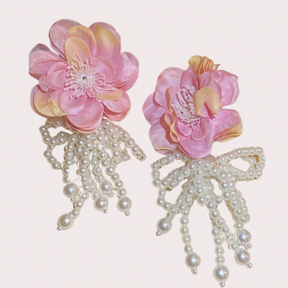 Big flower pearly earrings